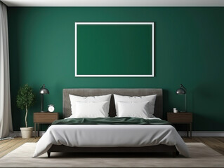 Mockup Frame In Dark Green Bedroom , Mockups Design 3D, HD