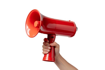 Red Megaphone Held by Hand on Transparent Background. AI