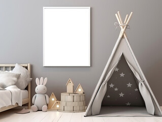 Mock up poster frame in Children Bedroom , Mockups Design 3D, HD