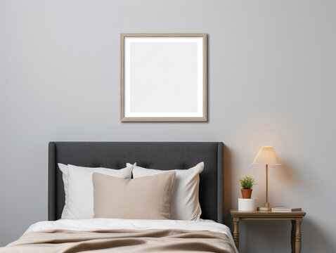 Mockup Frame In Bedroom Interior Background , Mockups Design 3D, HD
