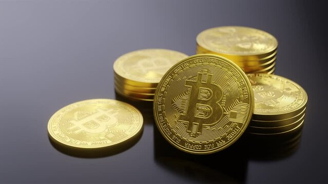 Bitcoin Stack Sat Cryptocurrency banking : Glossy Black Background with Cryptocurrency Glamour Bitcoin standard 3d render
