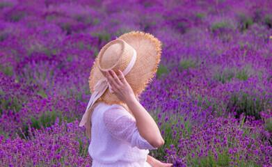 girl in lavender field. Selective focus.