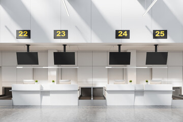 Airport interior with check in reception area