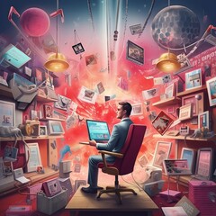 person sitting on a chair with a laptop marketing Illustration: Unlock Your Brand's Potential with Adobe Stock