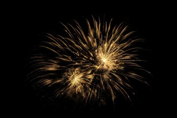 Golden Fireworks on Black Background Isolated. Celebration and Light. Generative AI illustrations