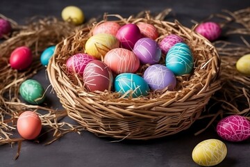 Fototapeta na wymiar easter eggs in a basket. 