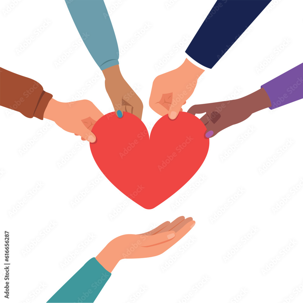 Wall mural Concept of charity and donation. Give and share your love to people, Hands holding a heart symbol. - Wall murals