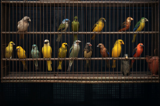  kinds of birds in a cage
