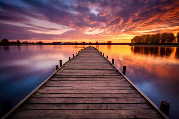 Pier boardwalk at sunset, beautiful scenery