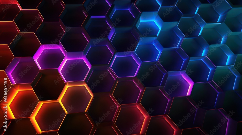 Poster modern hexagon honeycomb pattern neon style wallpaper background created with generative ai