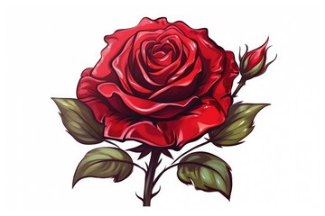 Valentine's Day red rose on white background. (Illustration, Generative AI)