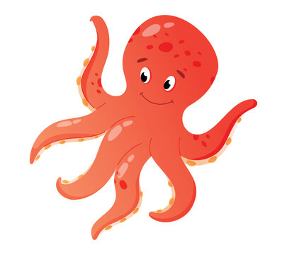 Cute red baby octopus. Vector isolated sea dweller.