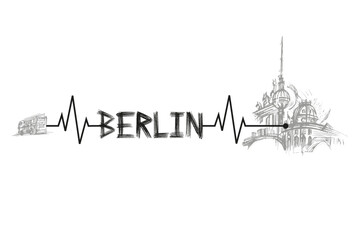 Berlin skyline, vintage vector engraved illustration, hand drawn, sketch