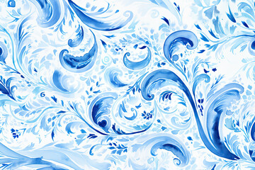 Watercolor blue paisley pattern.