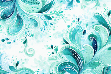 Watercolor teal paisley pattern.