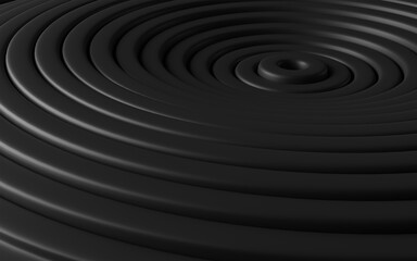 Black abstract geometric background with rings ripple. 3D rendering