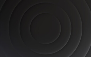 Black abstract geometric background with rings ripple. 3D rendering
