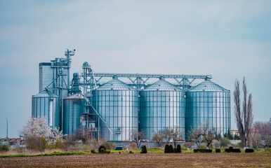 Fototapeta na wymiar Storage tanks cultivated agricultural crops processing plant