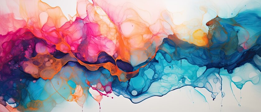 A unique abstract background with a combination of alcohol ink and liquid art techniques, resulting in a bold and expressive display of vibrant colors and fluid patterns. Generative AI. 