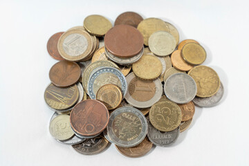 Bulk of money coins euro, turkish lira, cent