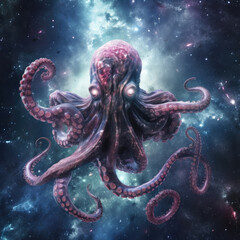 Obraz premium a planet size space octopus in space generated AI