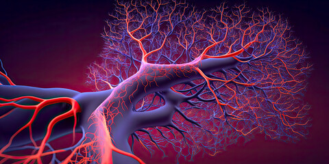 3D illustration of new blood vessel formation - Generative AI - obrazy, fototapety, plakaty