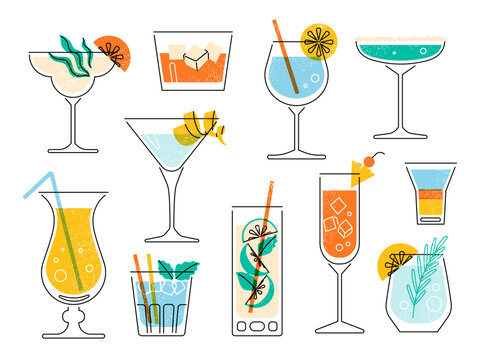 Cocktail glasses drinks vector illustration