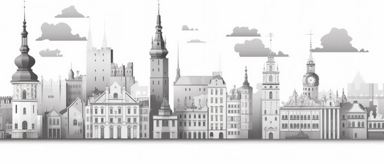 Obraz premium Poland Famous Landmarks Skyline Silhouette Style, Colorful, Cityscape, Travel and Tourist Attraction - Generative AI