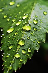 macro shot of water droplets on a leaf, created with generative ai
