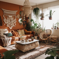Retro green plant decoration home living room interior