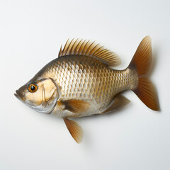 Fototapeta premium Crucian crap fish on white background. 3D illustration digital art design, generative AI