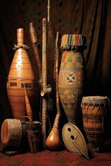 traditional african musical instruments, created with generative ai - obrazy, fototapety, plakaty