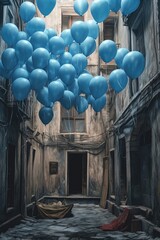blue balloons floating in a celebration scene, created with generative ai