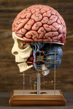 Close-up Of Human Brain Model With Labeled Parts, Created With Generative Ai