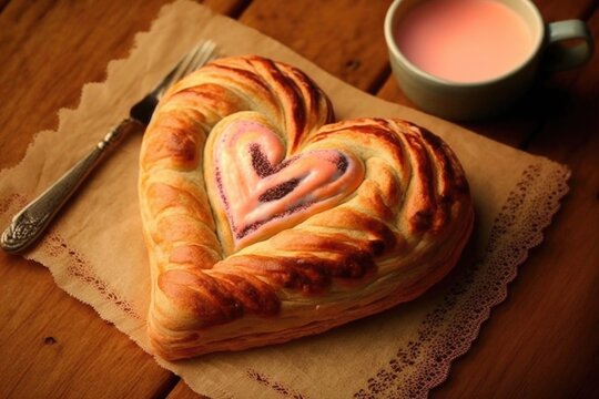 heart-shaped danish pastry with strawberry cream cheese filling, created with generative ai
