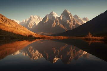 Fototapeta na wymiar majestic mountain range reflected in tranquil lake, created with generative ai