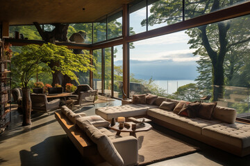 Fototapeta premium Breathtaking Views from Floor-to-Ceiling Windows Generative AI