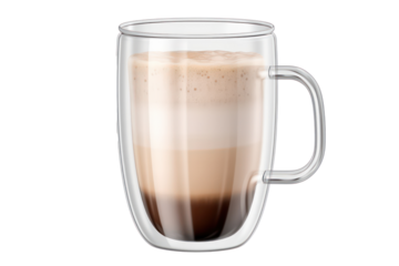 Empty transparent latte coffee double wall glass cup isolated on transparent background. Generative AI.