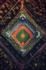 baseball field from above, highlighting diamond, created with generative ai
