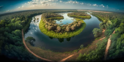 Zelfklevend Fotobehang Top view of the vast Amazon jungle - Generative AI © jovannig