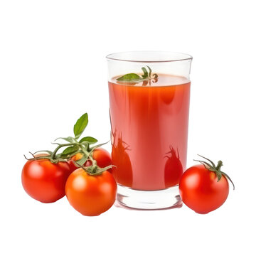 Tomato juice glass isolated on transparent background. Generative AI.