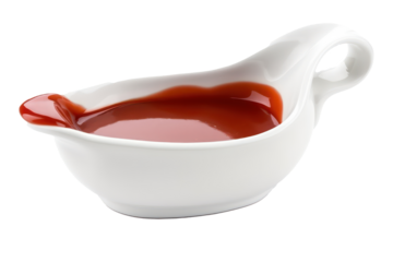 Sauce boat with ketchup isolated on transparent background. Generative AI.