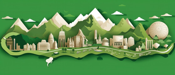 Algeria Famous Landmarks Skyline Silhouette Style, Colorful, Cityscape, Travel and Tourist Attraction - Generative AI