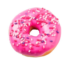 Pink donut with sprinkles isolated on transparent background. Generative AI.