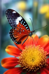 Fototapeta na wymiar close-up of a butterfly on a vibrant flower, created with generative ai