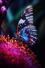 Fototapeta na wymiar close-up of a vibrant butterfly on a flower, created with generative ai