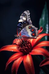 close-up of a butterfly on a blooming flower, created with generative ai