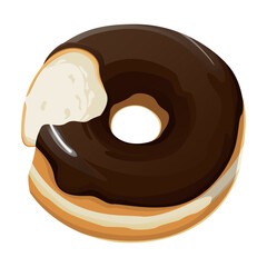 vector illustration of a sweet donut with a bitten chocolate creamy sugar topping