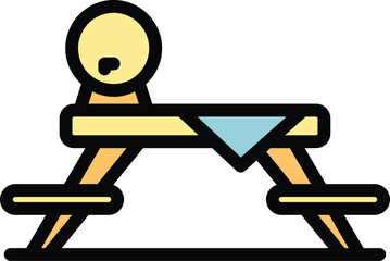 Garden wood table icon outline vector. Picnic bench. Wooden park color flat