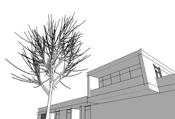 house building architectural drawing 3d illustration